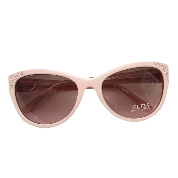 Guess Y2K Rhinestone Rose Sunglasses UV Protection Pink Brown Cat Eye GU7139 - Picture 1 of 9